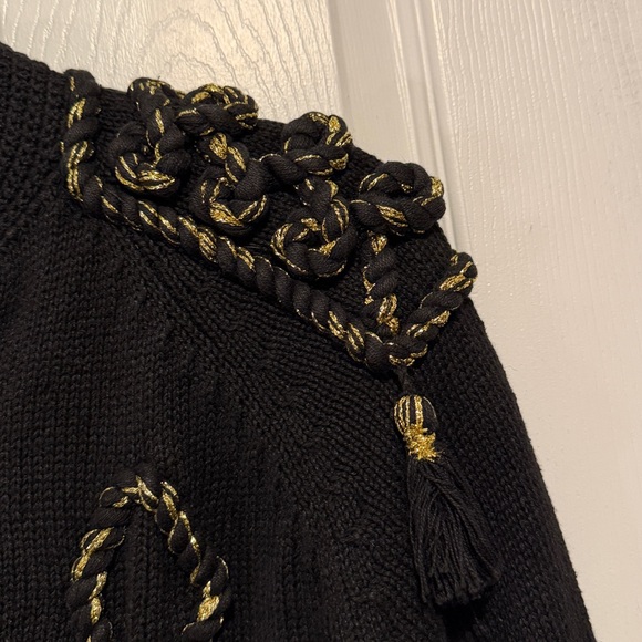 Vintage Embellished Napoleon Sweater Jacket with Tassels Black Gold Size Small - Picture 7 of 12